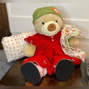 Build-A-Bear Red & Green Plush Stuffed Animal – 14" Tall w/ Pillow & Blanket